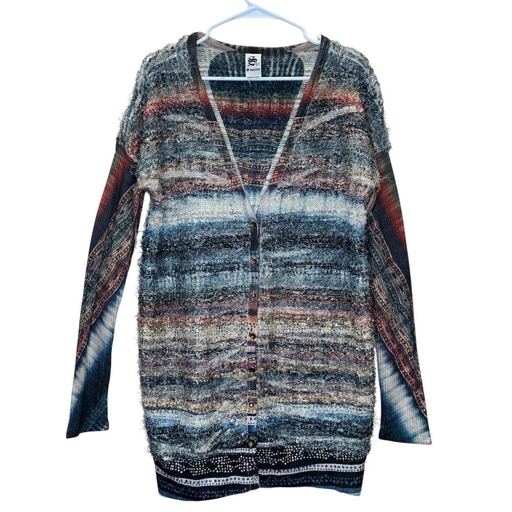 S-Twelve Women's M Multi-Color Eyelash Knit Longline Cardigan‎ Rust M Forestcore